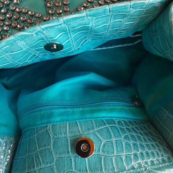 Studded Turquoise Shoulder Bag - Picture 3 of 6